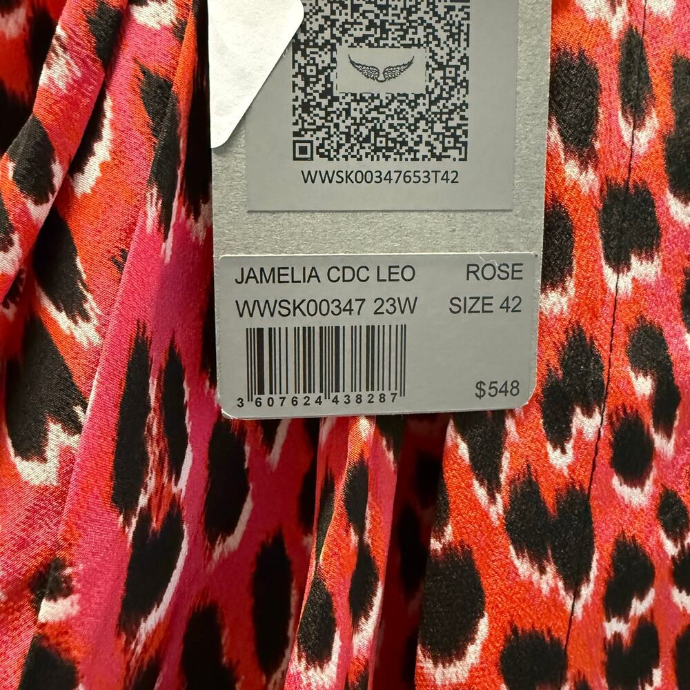 Zadig & Voltaire Skirt 100% Silk Pink Leopard Print Size 42 10 Large NWT - Picture 9 of 11
